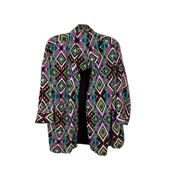 Notations Womens Button Front Blouse Attached Tank Size 4X Multicolor Geometric - Picture 1 of 8